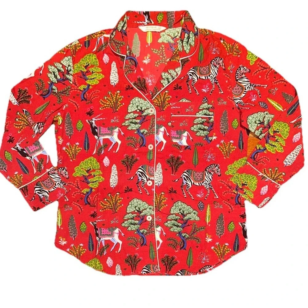 Anthropologie Print Fresh Pajama Top Long Sleeve XS Zebra Antelope‎